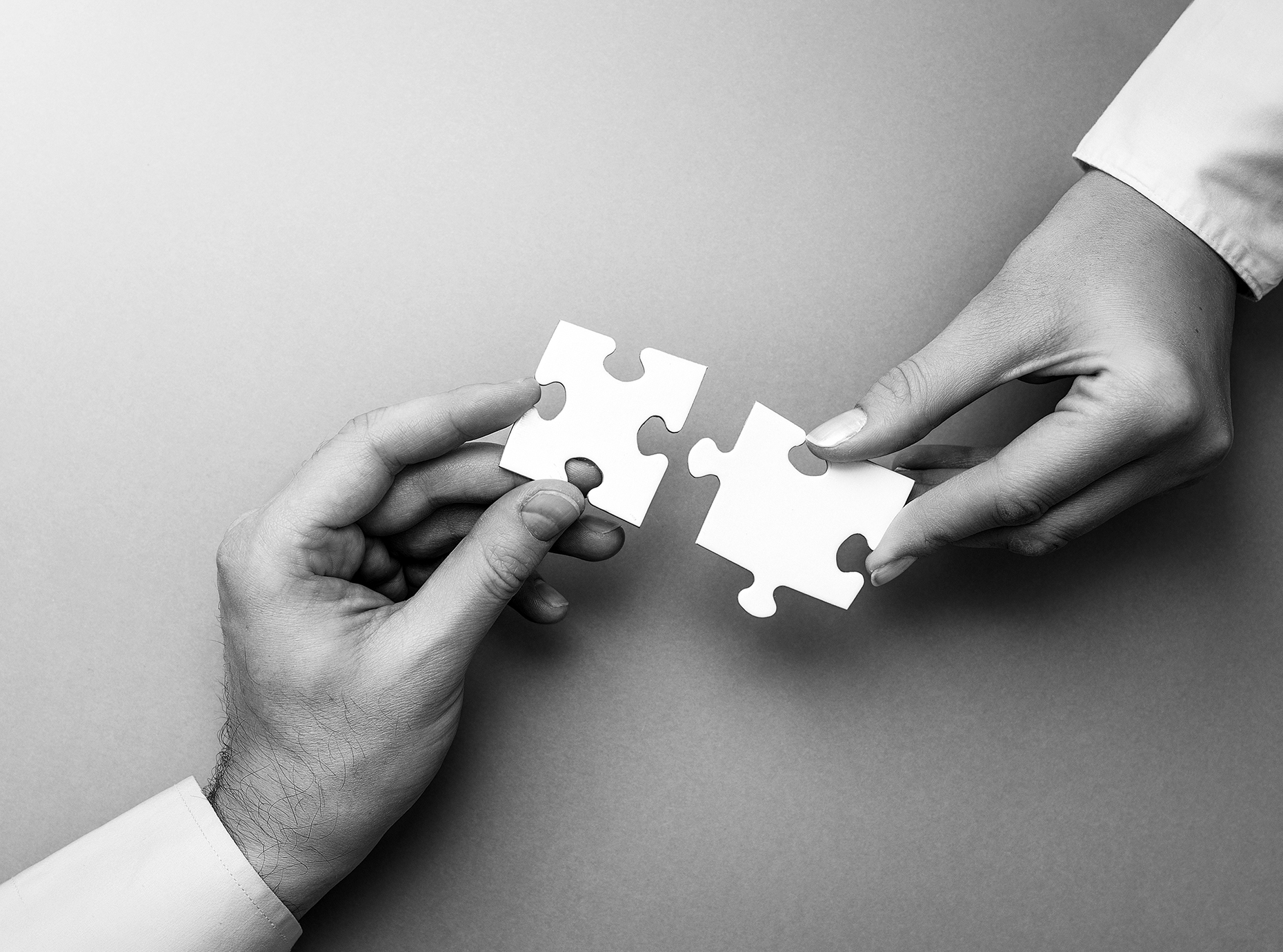 People holds in hand a jigsaw puzzle. Business solutions, succes